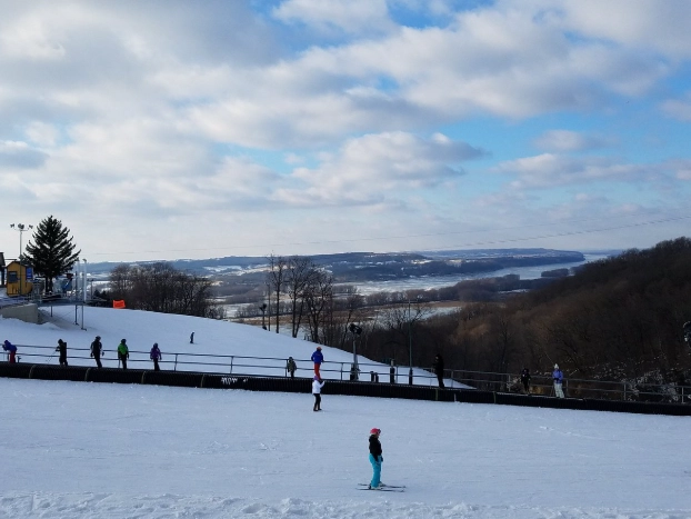 family skiing in Galena
